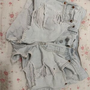 Distressed Light Blue Denim Shorts